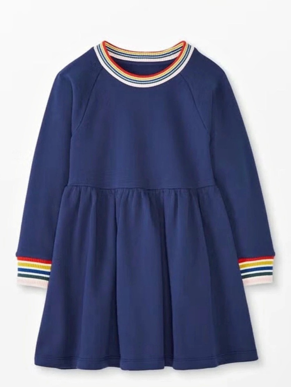 Hanna Andersson Navy Rainbow Trim Sweatshirt Dress Sz 120cm